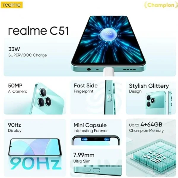 Realme C51 Dual Sim SIM 128GB 4GB RAM Смартфон