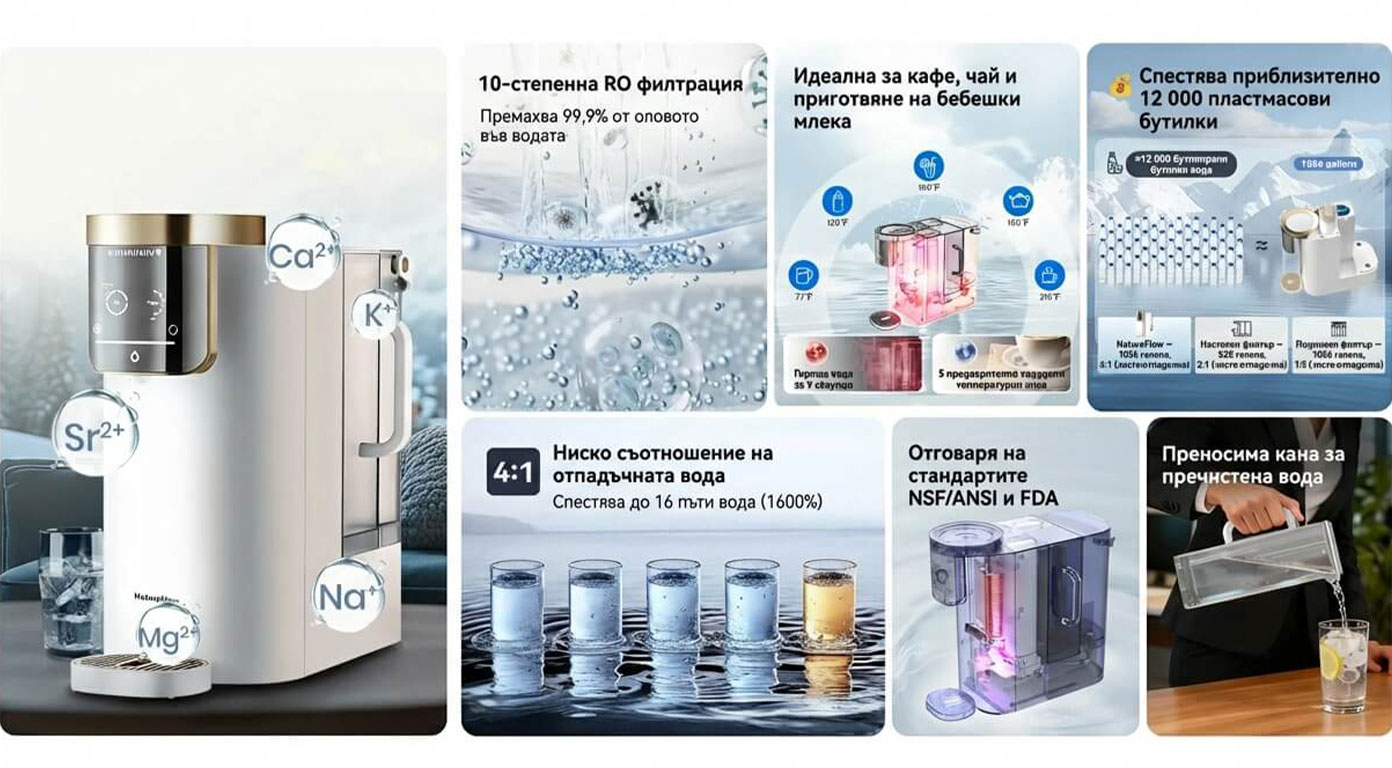 NatureFlow Преносим 10-степенен RO филтър за вода
